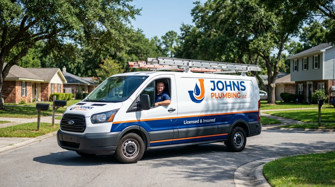 Johns Plumbing LLC service van in Center Moriches, NY