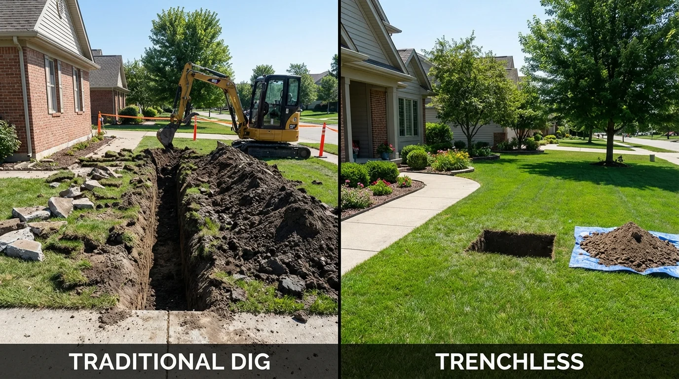 Trenchless sewer repair with minimal yard damage versus traditional excavation in Center Moriches, NY